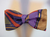 Burnt orange, purple, olive green, black, tobacco colors. Hand Painted Bow Tie for Men.