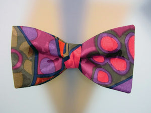 Hand Painted Men's Silk Bow Tie. Purple, pink, burgundyi, navy and tobacco colors. 