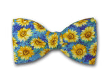 Bow Tie "Sunflower" on Blue - Flower Bowtie - Hand Made in USA