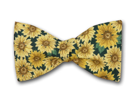 Yellow sunflower on green bow ties. 