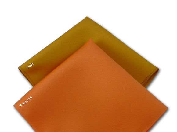Solid Gold pocket square. Solid Tangerine pocket square. 